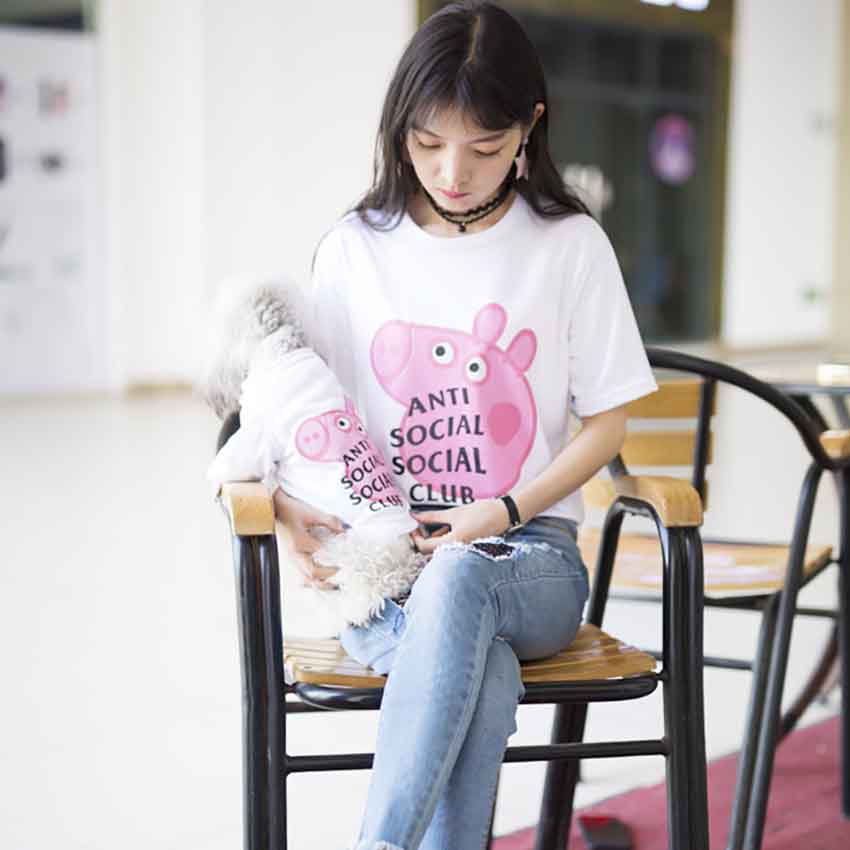 ピンクパンサー 犬と親子服 可愛い お飼い主とお揃い 綿製 ワンちゃん服 Tシャツ プリント柄