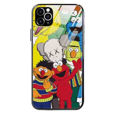 セサミストリートⅹカウズ iPHONE11 PRO MAXケース ガラス背面アイフォンXr Xsmaxカバー Kaws キャラクター