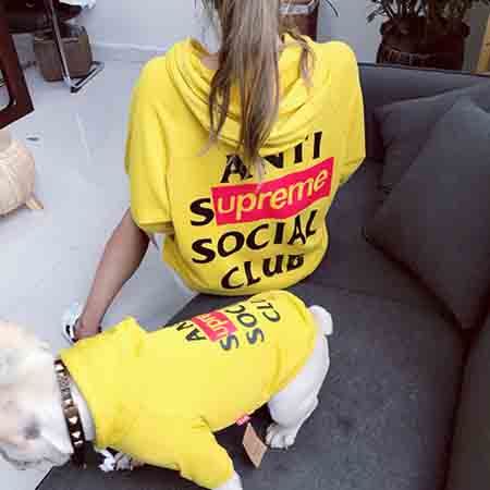 シュプリーム お飼い主とペアルック パーカー イエロー Supreme 犬服