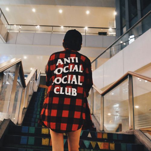 anti social social club 犬服 チェックシャツ 赤 アンチソーシャル