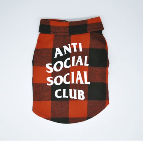 anti social social club 犬服 チェックシャツ 赤 アンチソーシャル